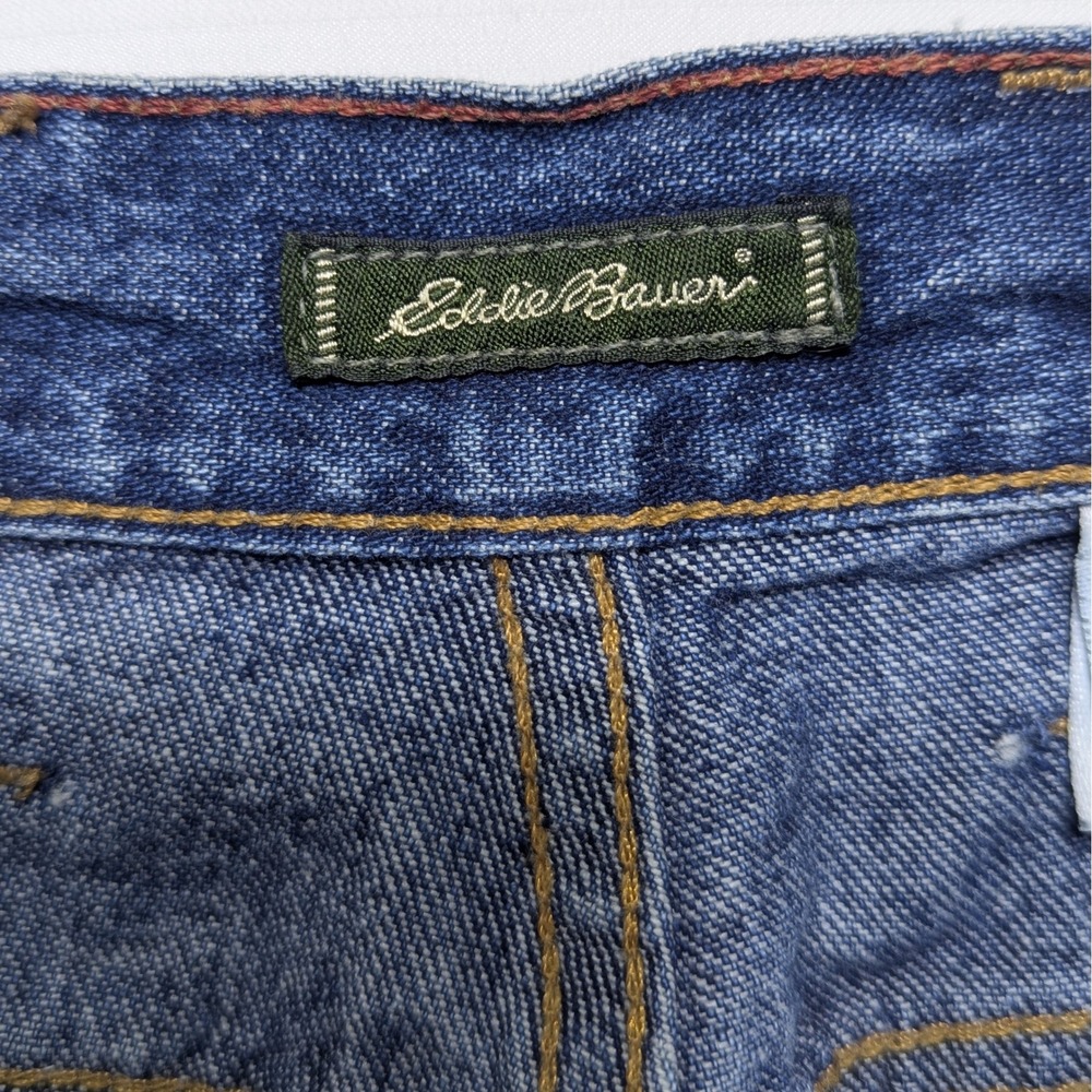 Eddie Bauer Women 14 Denim Skirt 100% Cotton Indigo Knee Length 90s Minimalist - Picture 2 of 8